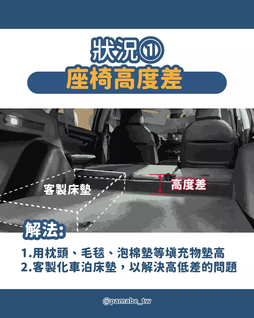 後座打平座椅高度差 解決方法補高或客製化床墊